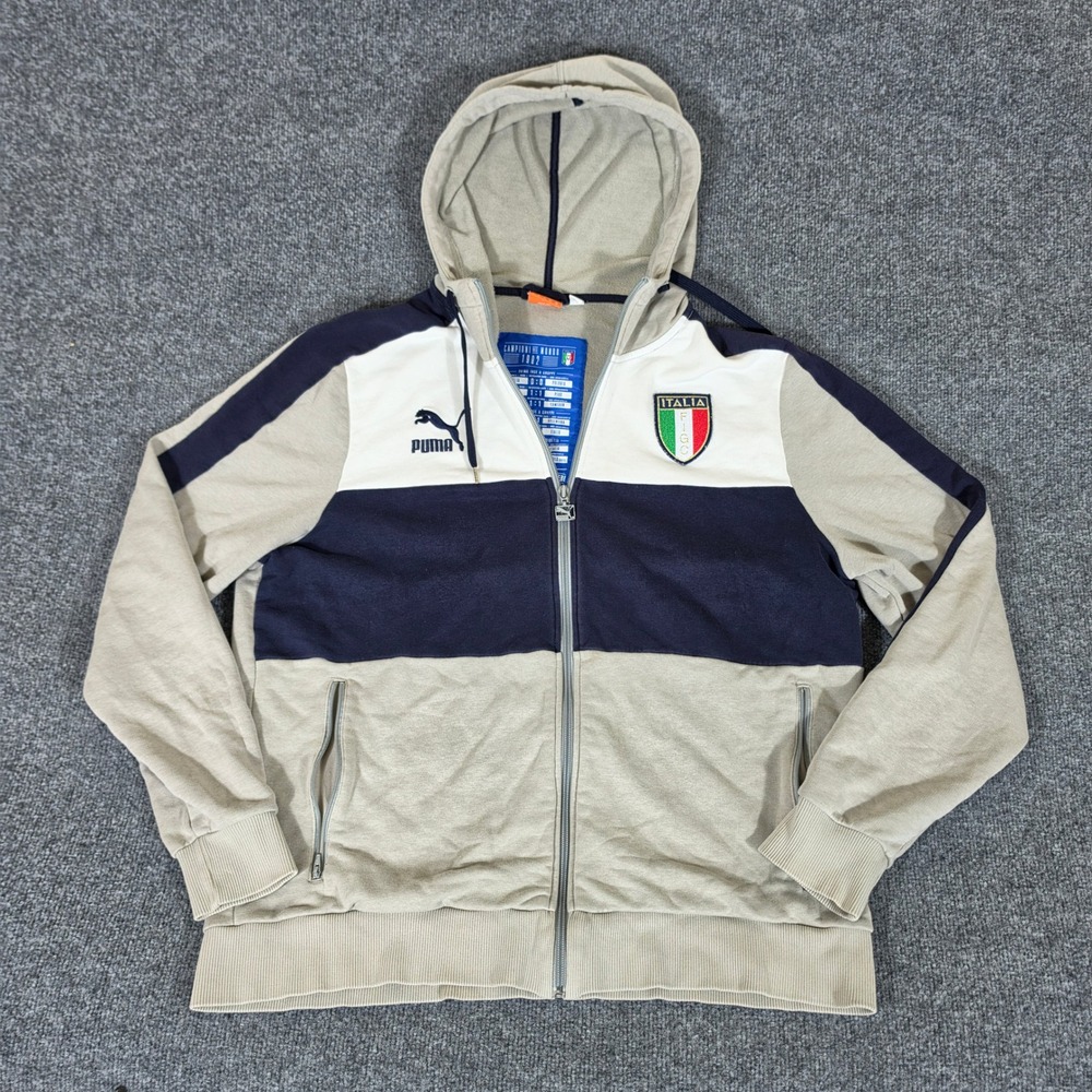Puma Italia FIGC 1982 World Cup Full Zip Hoodie Mens XL Beige Navy Blue Jacket